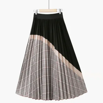 New Vysoká Strede Zúžený Koberčeky Sukne Ženy 2020 Retro Skladaný Polovice Sukne Ženy Falda Pantalon Mujer Módy Zafarbenie Sukne Jeseň