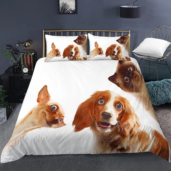3D Roztomilý Pes, Mačka Perinu posteľná bielizeň Nastaviť Cumlík Twin Kráľ, Kráľovná Posteľná Bielizeň Euro 220x240