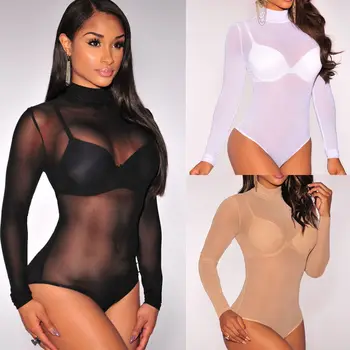 2020 Značky Sexy Kombinézu Jumpsuit Romper Ženy Čierna Biela Duté Dlhý Rukáv Oka Bodycon Kombinézach Úsek Telo Femme