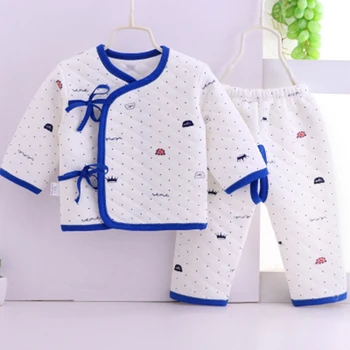 Novorodenca oblečenie tri vrstvy tepelnej spodná bielizeň prešívaný bavlnou na jar a na jeseň zima dieťa mních oblečenie, detské dvojdielne bavlna