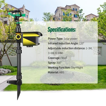 Solárny Návrh Aktívne Zviera Repeller Záhradný Postrekovač Strašiak Zvierat Odstrašujúci Vodné Sprinklerové Automatické Otáčanie