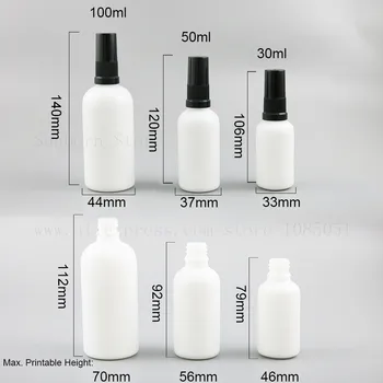 Kolo Prázdne sklenené fľaše 15ml 1oz 30 ml 50 ml 100 ml Esenciálny Olej parfum e kvapalné Fľaša S white black postrekovač 20pcs