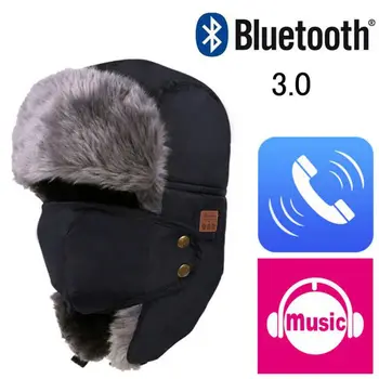 Unisex Muži Ženy Ruskej Klobúk Teplé Trooper Ušné Klapky Zimné Ski Hat Pevné Načechraný Umelú Kožušinu Čiapky Pokrývku Hlavy Kapoty Bluetooth Hudba