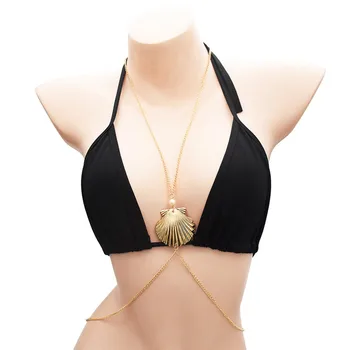 Sexy Zlatá Farba Kovu Bikini Podprsenka Reťaze pre Ženy Pláži Tenké Pearl Shell Brucho Reťazca Telo Šperky Letnú Dovolenku Darček Pre Ženy