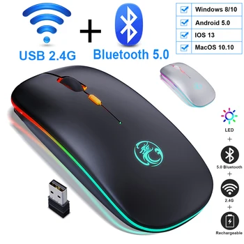 S LEDRGB Bluetooth Počítačová Myš Wireless Mouse Tichý Nabíjateľná Ergonomické Mause Podsvieteného USB Optická Myš Pre Notebook PC