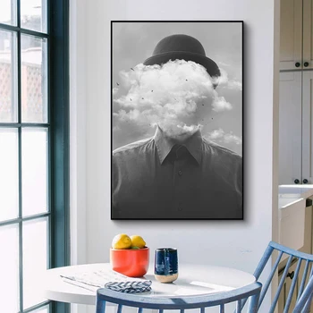 DDHH Neskutočný Koncepcia Človeka s Cloud Vták Plátno na Maľovanie Tlače Čiernej a Bielej Plagát Na Steny v Obývacej Izbe Obrázky Domova
