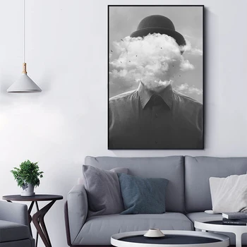 DDHH Neskutočný Koncepcia Človeka s Cloud Vták Plátno na Maľovanie Tlače Čiernej a Bielej Plagát Na Steny v Obývacej Izbe Obrázky Domova