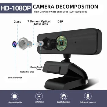 USB HD1080P Webkamera Vstavaný Mikrofón Auto Focus High-end Video Hovor, Počítač, Fotoaparát pre Microsoft HP Počítač s Mikrofónom