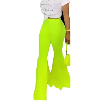 Neon Zelená Ružová Svetlice Nohu Nohavice Ženy 2019 Módy Sexy Streetwear Bell Spodnej Časti Nohavice Letné Vysoký Pás Široký Nohu Nohavice