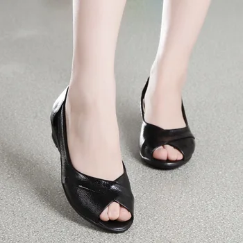 PEIPAH Plus Veľkosť 35-43 pravej Kože Kliny Sandále Ženy Letné Topánky Bežné Pošmyknúť Na Peep-toe Sandále Pevné Sandále na Platforme