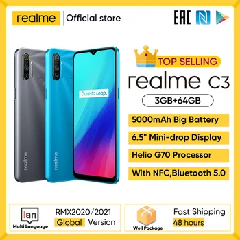 Realme C3 Unlockphone 3GB RAM, 64 GB ROM Mobilný Telefón Heliograf G70 12MPX Fotoaparát 6.5