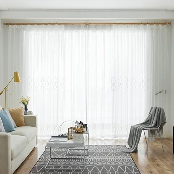 Moderné Záclony na Obývacia Izba, Spálňa Jednoduché Geometrické Vyšívané Bielymi TulleCurtain Vertikálne Svetlo-transmittingWindow Obrazovke