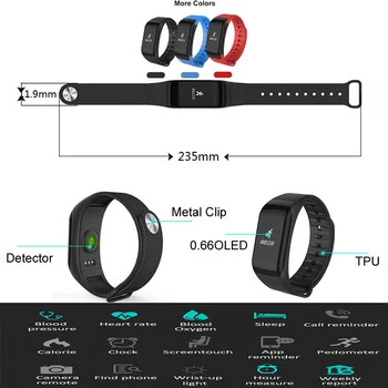 F1 Fitness Tracker Monitorovanie Krvného Tlaku Smart Hodinky Podporujú Bluetooth 4.0 Pre Android IOS Fitness Náramok