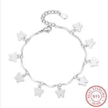 925 Sterling Silver Zvierat Náramky & Prívesky Pre Ženy Mincový striebro-šperky, Krásny Motýľ Náramok pulseira S-B112