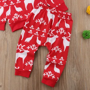 Detská Baby Chlapci, Dievčatá, Červená Vianočné Sobov Topy+Nohavice Oblečenie Oblečenie Set