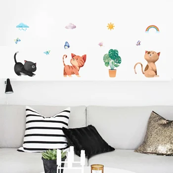 Rainbow rastlín bonsai kvet, motýľ cute cat samolepky na stenu domova obývacia izba, kuchyňa stenu diy nástenné art decoration