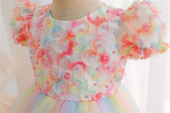 Batoľa Baby Girl Dress Korálky Kvetinové Šaty Krst Dievča Oblečenie, Čipky, Výšivky Prvé Narodeniny Party Princess Čipky Tutu Šaty