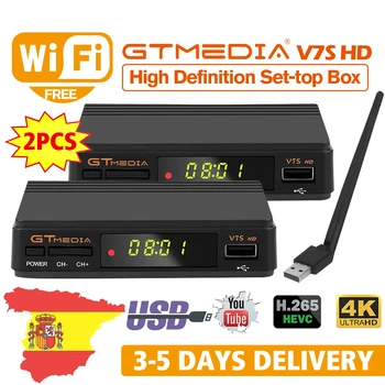 2 ks Gtmedia DVB-S2 V7S HD Satelitný Dekodér 1080P DVB-S2 GT Médií HD Zahŕňajú USB Wifi H. 265 TV Box Pohonom S Diaľkovým ovládaním