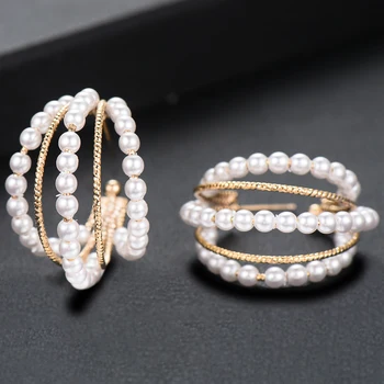 GODKI Luxusné Simulované Pearl Hoop Náušnice Pre Ženy Náušnice v Šperkov Prívesky Elegantný Full Mirco Kubický Zirkón Dubaj Svadbu