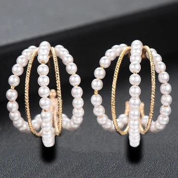GODKI Luxusné Simulované Pearl Hoop Náušnice Pre Ženy Náušnice v Šperkov Prívesky Elegantný Full Mirco Kubický Zirkón Dubaj Svadbu