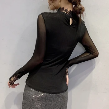 Jeseň Zima Európskej Oblečenie T-shirt Módy Sexy Patchwork Výšivky PU Ženy Topy Ropa Mujer S Fleece Tees 2020 T09812L