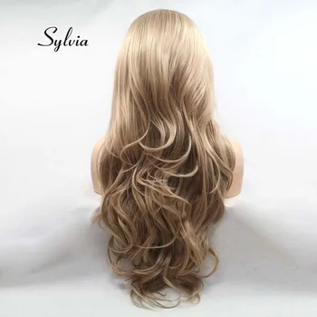 Sylvia Blond Dlhé Telo Vlna Syntetické Parochne Čipky Front Pre Ženy Vlasy Tepelne Odolných Vlákien Dlhé Parochne