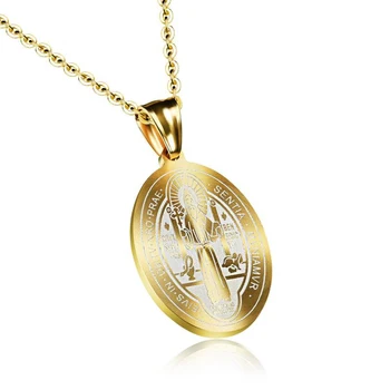 Katolíckeho Patróna St Benedikt z Nursia Svätého Medaila Kolo Prívesok Náhrdelník Zlatá Farba Nehrdzavejúcej Ocele Choker Šperky Ženy