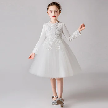 Elegantné šaty dievča šaty flower girl svadobné luk večerné šaty dievča čipky princezná šaty s dlhým rukávom šaty