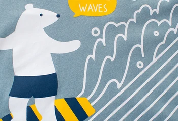 27kids Cartoon Zvierat Medveď Surfovanie Tlač Tričká pre detské Letné Deti Topy, Tričká (T-Shirts Bavlna Chlapci Dievčatá Šortky Oblečenie