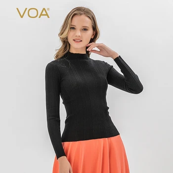 VOA čistý cashmere jemné mäkké 60 česanej ženskej polovice-vysoký golier s dlhým rukávom elastické klesnutie tričko R1039