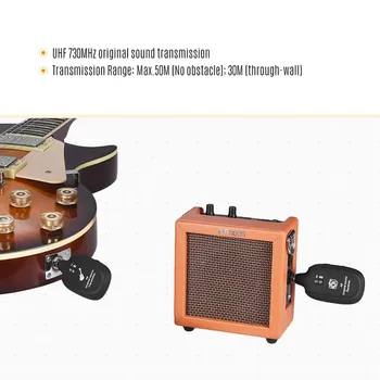 UHF Gitara Bezdrôtový Systém Vysielač, Prijímač bezdrôtovej gitara vysielač vstavaná