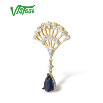 VISTOSO Zlatý Prívesok Pre Ženy Čistý 14K 585 Žlté Zlato Šumivé Blue Sapphire Elegantné Diamantové Výročie Svadby Jemné Šperky