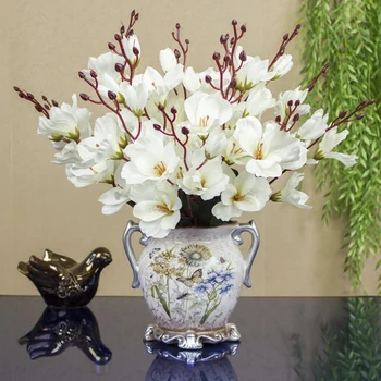 Moderné Keramické, Porcelánové Vázy+Umelý Kvet Nastaviť Ornament Dekorácie Remesiel Domov Konferenčný Stolík Falošné Kvety, Črepníkové Figúrky