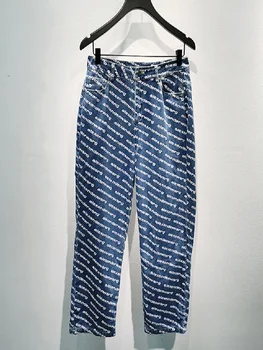 Veľké značky, džínsové tkaniny, náter, tlačené písmeno vzor, vysoký pás Dámy Džínsy 2020New Dámy Zimné Móda, Džínsové Nohavice XL