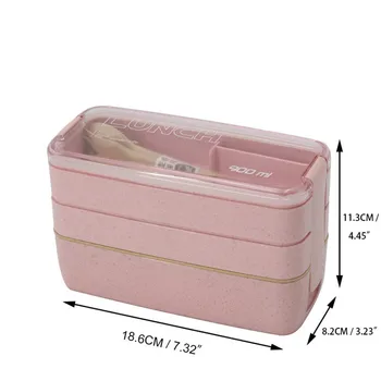 900 Ml Prenosné Zdravé Materiál Lunch Box 3 Vrstvy Pšeničnej Slamy Bento Boxy Mikrovlnná Riadu Skladovanie Potravín Kontajner Foodbox