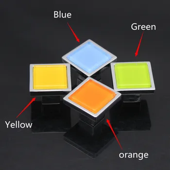 Moderné módne farebné námestie sklo krištáľ skrinky víno kabinet rukoväť oranžová žltá modrá zelená chrome šuplíku skrinky gombík