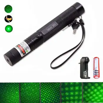 532nm 5mW Laserové Pero Vysoký Výkon 303 Zelené Laserové Ukazovátko Pero Nastaviteľné Pálenie Zápas S Nabíjateľnou 18650 Batérie