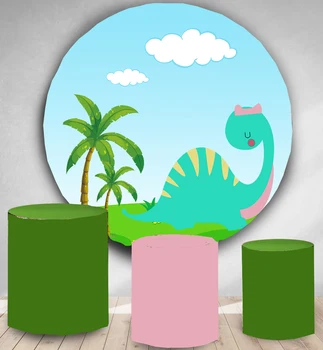 Kolo Kruhu pozadie pozadie dievča dinosaura tému narodeninovej party dekor foto rekvizity candy dezert tabuľka kryt YY-116