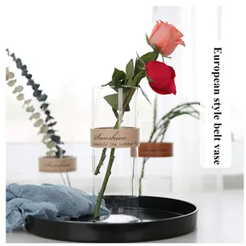 Kreatívne kožené sklenené vázy Nordic jednoduché, transparentné kvetinové vázy sušené kvety hydroponických rastlín vázy, dekorácie