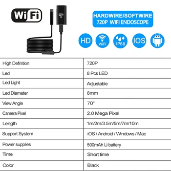 PROSTORMER Wifi Endoskopu Kamera 720P Pevného/Softwire Borescope pre iphone Android 1/2/3.5/5/7/10M Vodotesné Inspecte Fotoaparát 5