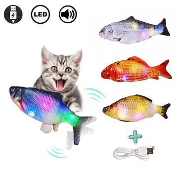 30 CM Elektronické Pet Mačka Hračka Elektrické Nabíjanie pomocou pripojenia USB, Simulácia Ryby Hračky pre Psa, Mačku, Žuvanie Farebné Svetlo + Hudba