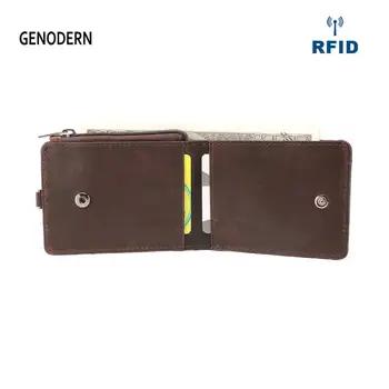 GENODERN RFID Blázon Kožené Mini Peňaženka s Držiteľom Karty Malé Štíhly Muž Kabelku Karty Peňaženky Tenké Mužov Peňaženky