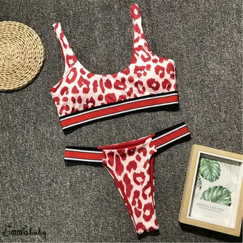 2019 Lete Ženy Snakeskin Pruhované Výbava Push-up Polstrovaná leopard tlač Bikini Set Plavky Trojuholník Plavky