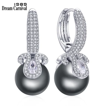 DreamCarnival1989 Nové Syntetické Luxusné Sivá Pearl Náušnice pre Ženy Móda Hoop Štýl Zirkónmi, Šperky Veľkoobchod WE3720