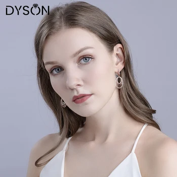 Dyson 925 Sterling Sliver, Náušnice Ruže Zlatenie Visieť Drop Dvojitý Oválny Duté Pobočky Náušnice Pre Ženy Klasické Jemné Šperky