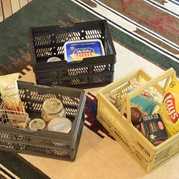 Skladacie Piknikový Kôš Ručné Plastové Domácnosti Snack Kôš Úložný Box batožinového priestoru Triedenie Prípade Prenosné Nakupovanie 2 ks Stohovateľné