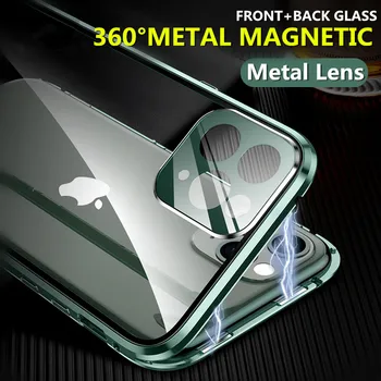 Magnetické Sklo puzdro Pre Iphone 11 Pro Max X XR XS MAX Kovové Objektív Fotoaparátu Protectiv Dvojité Bočné Tvrdeného Skla Kryt Pre Iphone 11