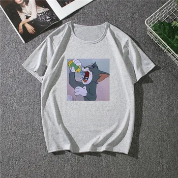 Letné Nový O-krku Ženy T-Shirt Zábava Mačka a Jerry Myš Jerry Roztomilý Krátky Rukáv T-Shirt