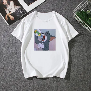 Letné Nový O-krku Ženy T-Shirt Zábava Mačka a Jerry Myš Jerry Roztomilý Krátky Rukáv T-Shirt
