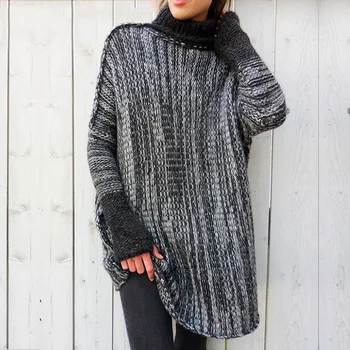 Sivý sveter ženy zimné turtleneck kórejský top dievčatá oblečenie dlho harajuku dámske svetre 2018 patchwork pulóvre